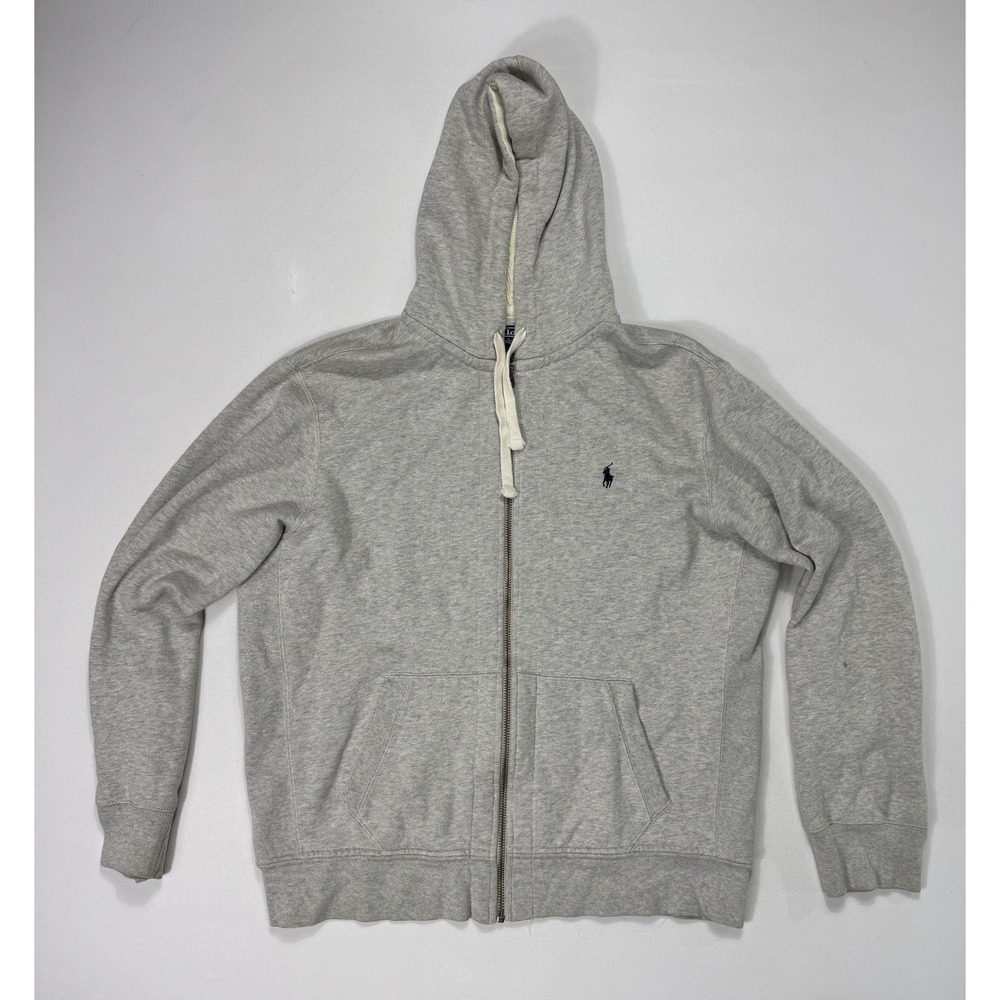 VTG Polo Ralph Lauren Grey Waffle Knit Hoodie Mens XL Full Zip Outdoor Street